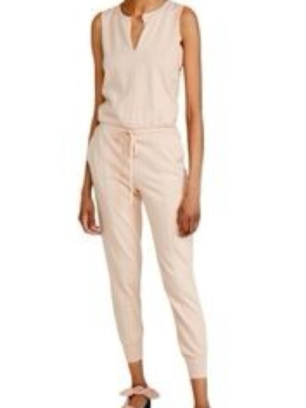 525 America Sleeveless Drawstring Jumpsuit in Pale cream Peach size medium